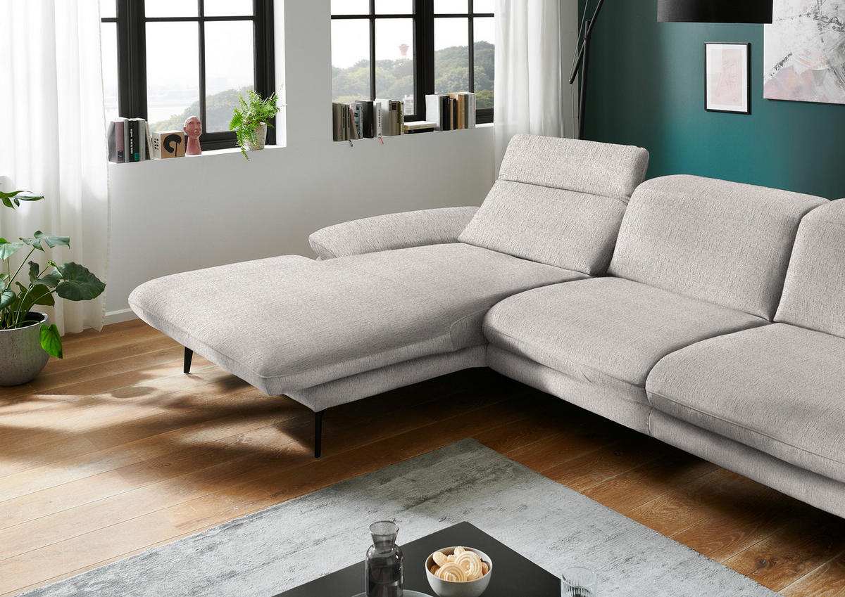 ECKSOFA in Chenille Greige  - Greige/Schwarz, Design, Textil/Metall (188/319cm) - Beldomo System