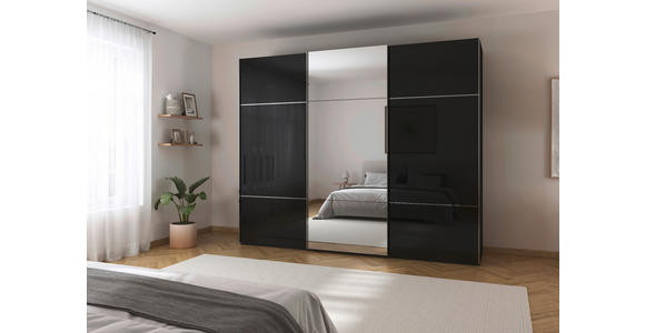 SCHWEBETÜRENSCHRANK 271/223/68 cm 3-türig Schwarz - Chromfarben/Schwarz, KONVENTIONELL, Glas/Holzwerkstoff (271/223/68cm) - Novel