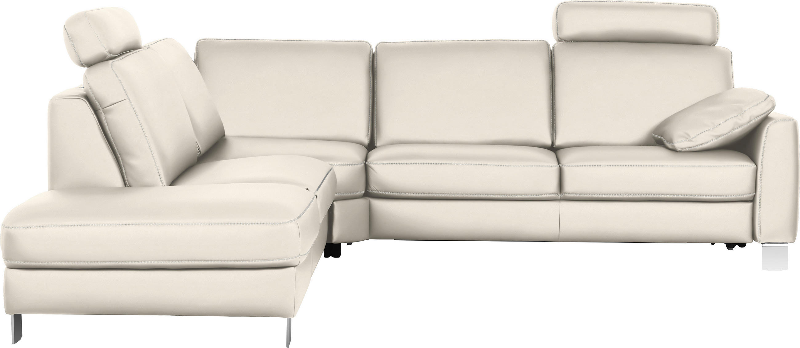 ECKSOFA in Echtleder Creme  - Chromfarben/Beige, Konventionell, Leder/Metall (245/272cm) - Valdera