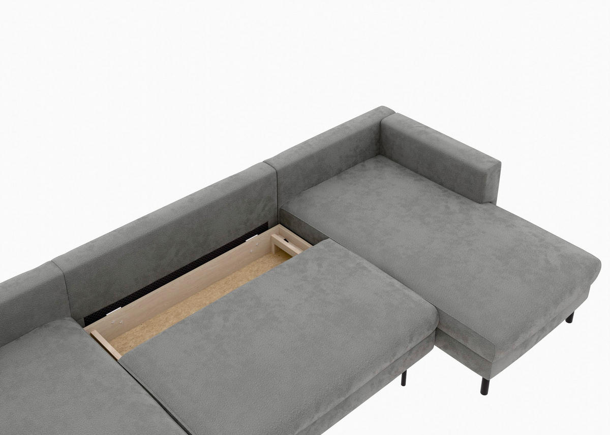 WOHNLANDSCHAFT Anthrazit Struktur  - Anthrazit/Schwarz, MODERN, Textil/Metall (161/306/161cm) - Trendmanufaktur