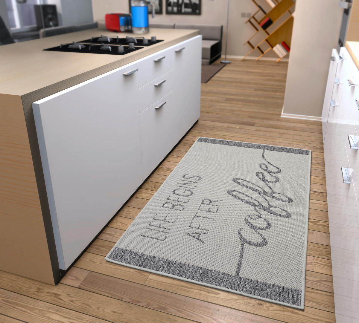 Ästhetisch: Küchenläufer (rech 92/150 cm Cucina Creme, Hellgrau  - Creme/Hellgrau, Design, Kunststoff (92/150cm)