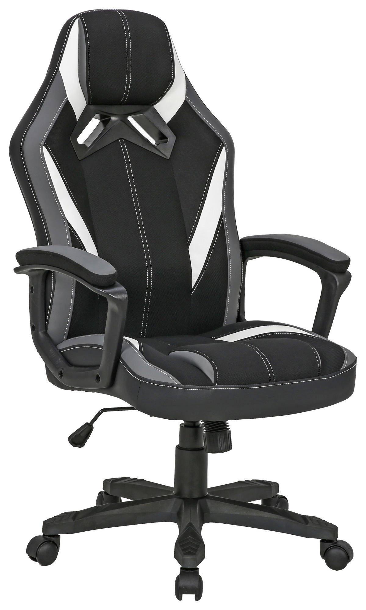 GAMER SZÉK  bőrhatású textil, mikroszál szürke, fekete, fehér  - fekete/fehér, Modern, műanyag/textil (64,5/112-122/69cm) - Xora