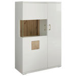 HIGHBOARD Weiß, Eichefarben, Weiß Hochglanz  90/141,4/37,4 cm  - Eichefarben/Weiß Hochglanz, Design, Glas/Holzwerkstoff (90/141,4/37,4cm) - Xora