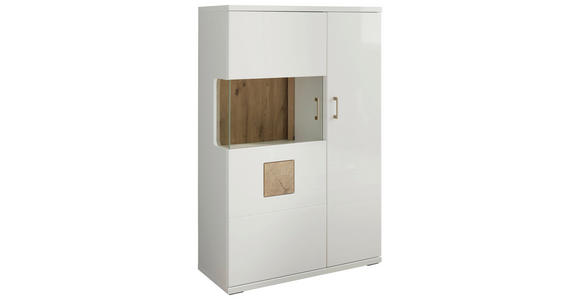 HIGHBOARD Weiß, Eichefarben, Weiß Hochglanz 90/141,4/37,4 cm - Eichefarben/Weiß Hochglanz, Design, Glas/Holzwerkstoff (90/141,4/37,4cm) - Xora