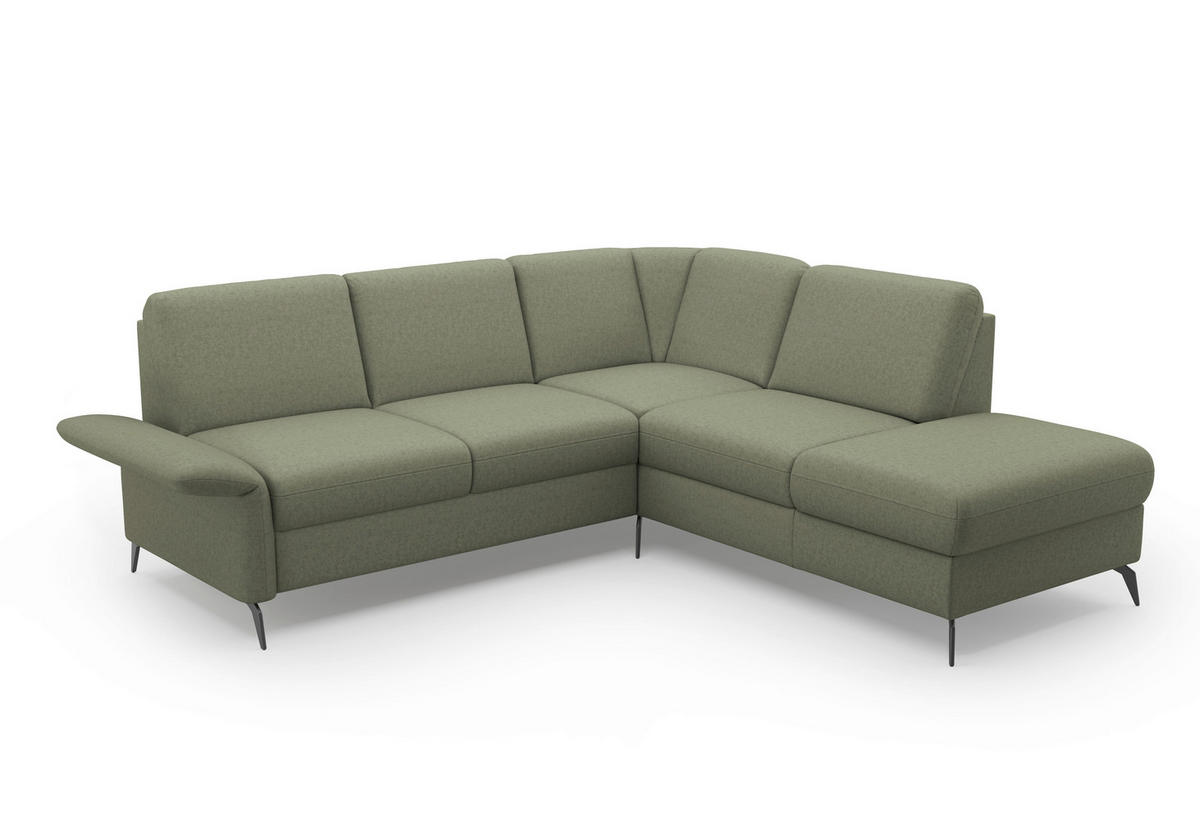 ECKSOFA ROCHELLE E Olivgrün Flachgewebe  - Schwarz/Olivgrün, KONVENTIONELL, Textil/Metall (240/216cm) - Sit & More