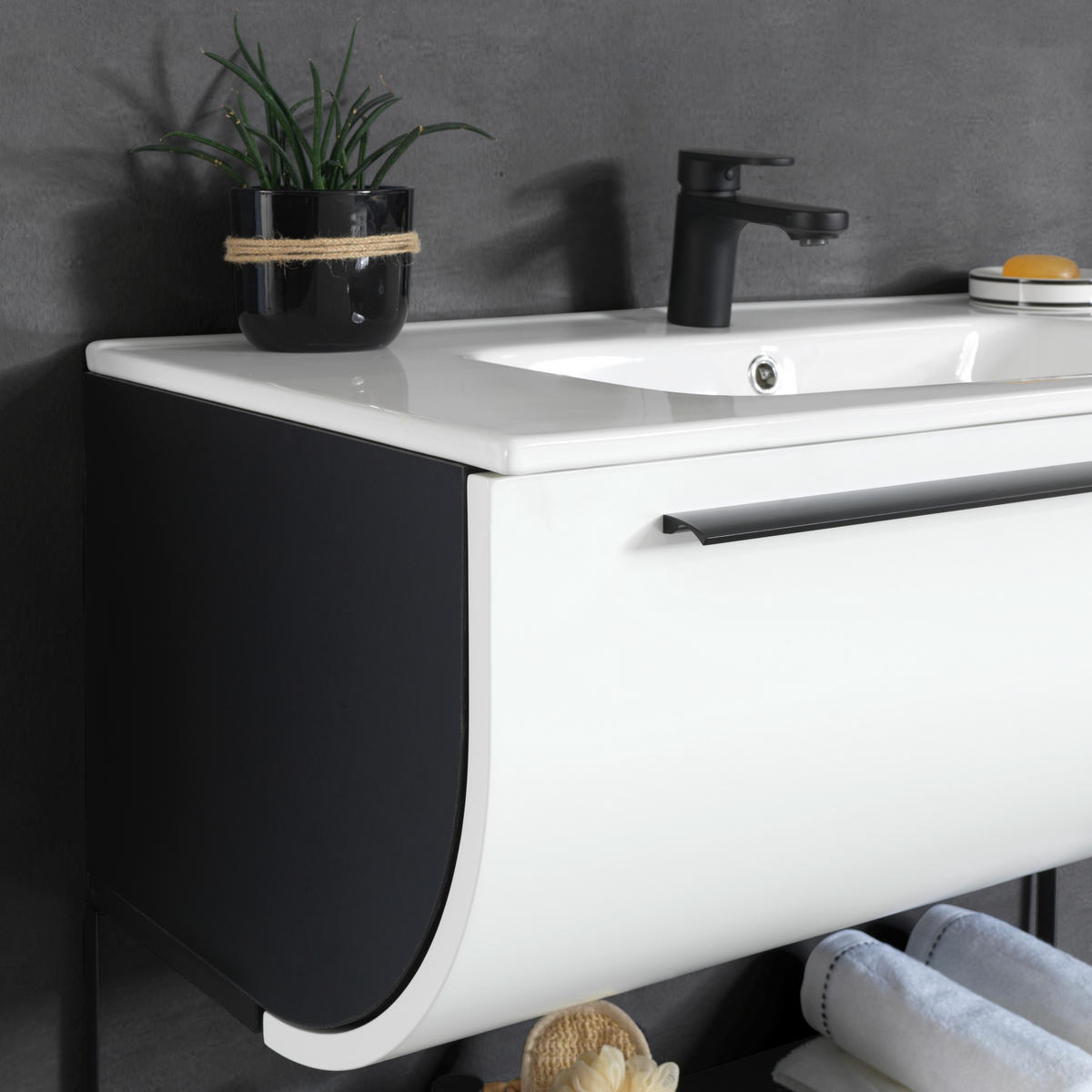 BADEZIMMER 91 cm  - Weiss/Schwarz, Modern, Glas/Holzwerkstoff (91cm) - Dieter Knoll