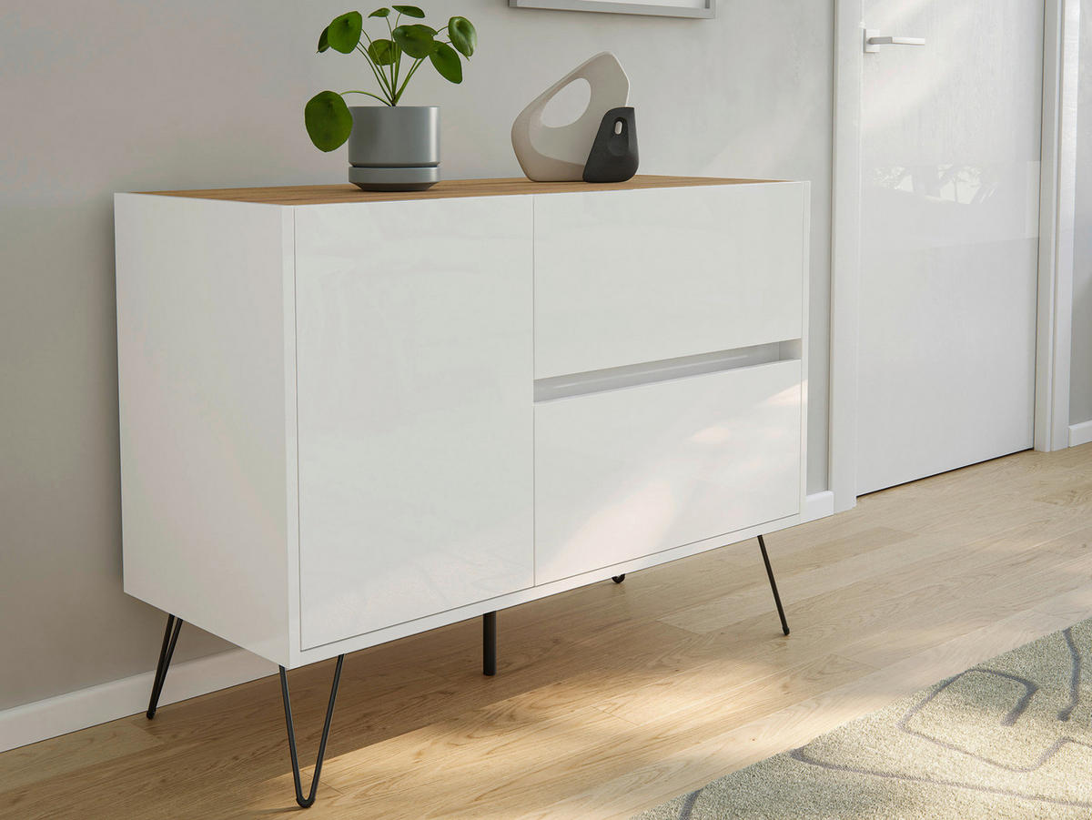 SIDEBOARD Posseik Industrial  in 99/75,8/42 cm  - Eichefarben/Schwarz, Design, Holzwerkstoff/Metall (99/75,8/42cm) - P & B