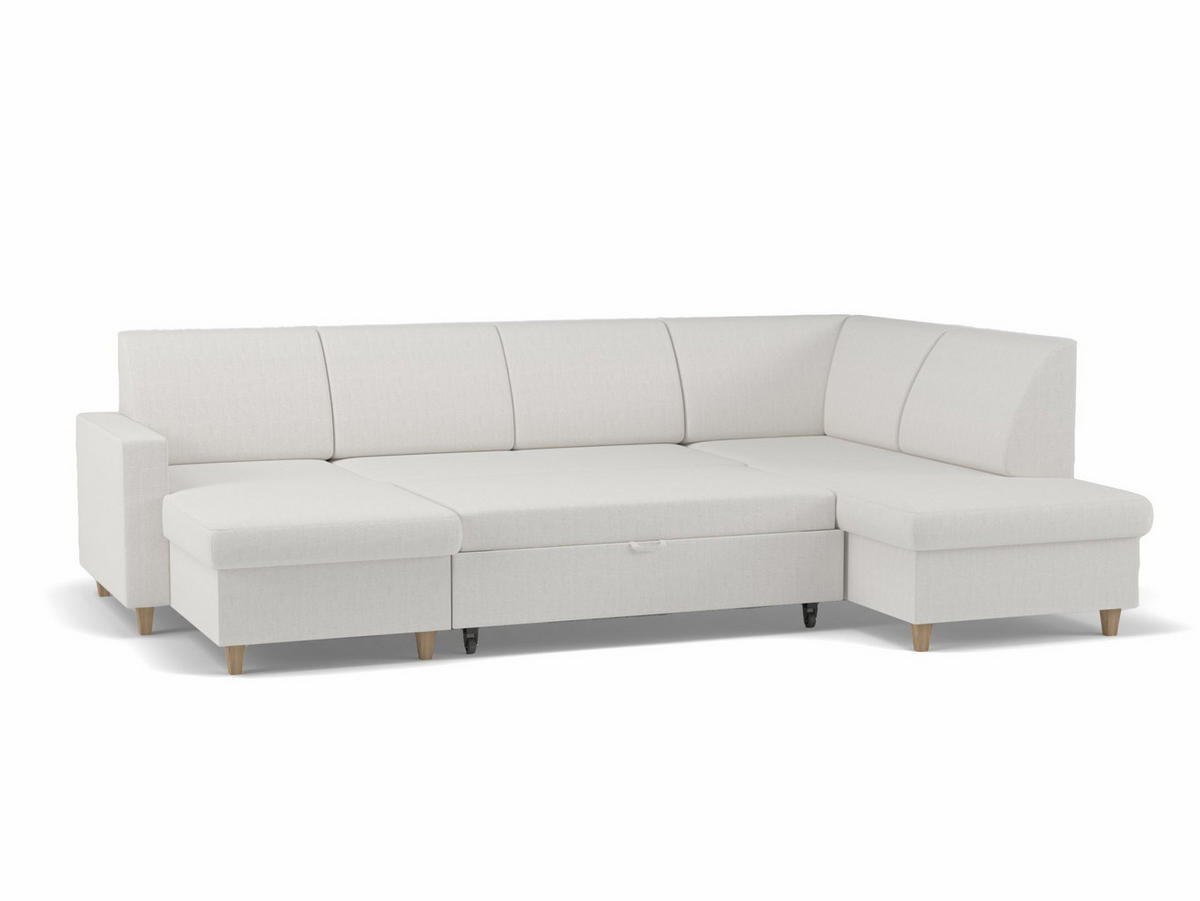 WOHNLANDSCHAFT Bouclé Creme  - Buchefarben/Creme, Design, Holz/Holzwerkstoff (310/160/145cm) - MID.YOU