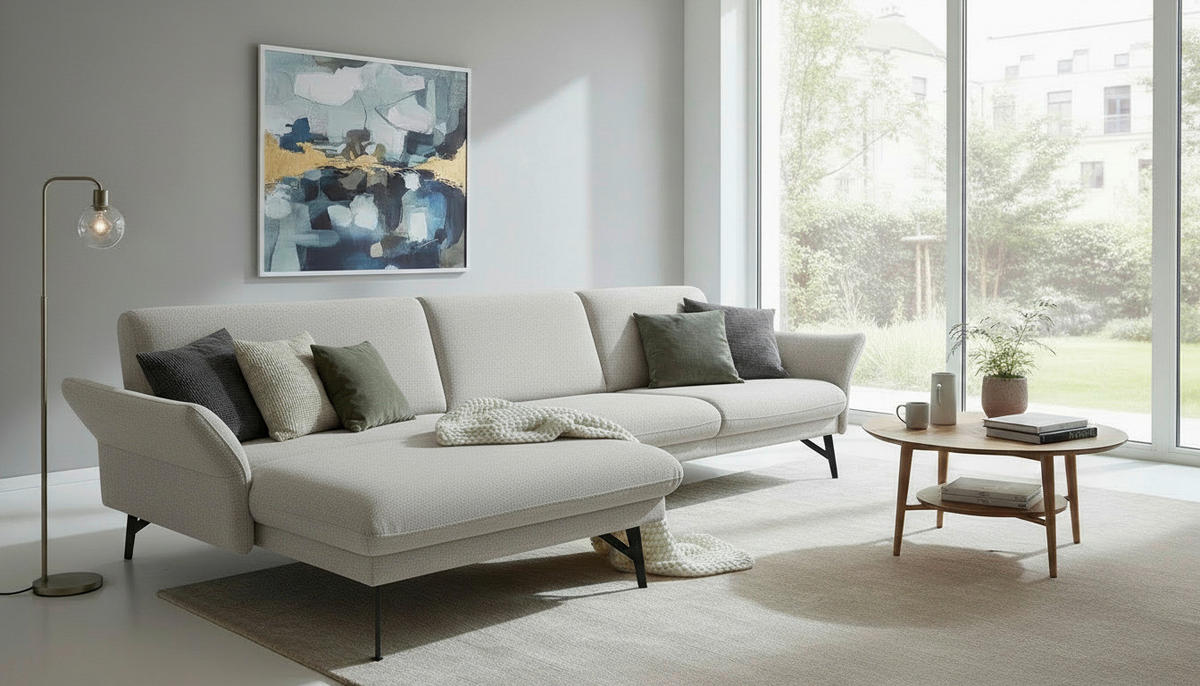 ECKSOFA Hellgrau Chenille Armteilverstellung, Sitztiefenverstellung  - Anthrazit/Hellgrau, Design, Textil/Metall (175/300cm) - Himolla