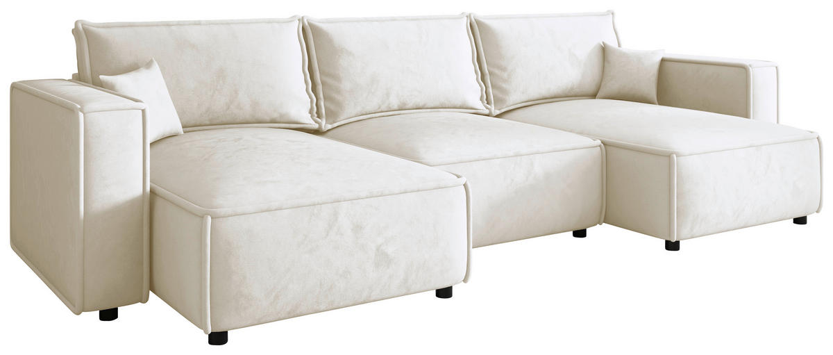 WOHNLANDSCHAFT Creme Webstoff  - Creme/Schwarz, MODERN, Kunststoff/Textil (153/350/153cm) - Xora