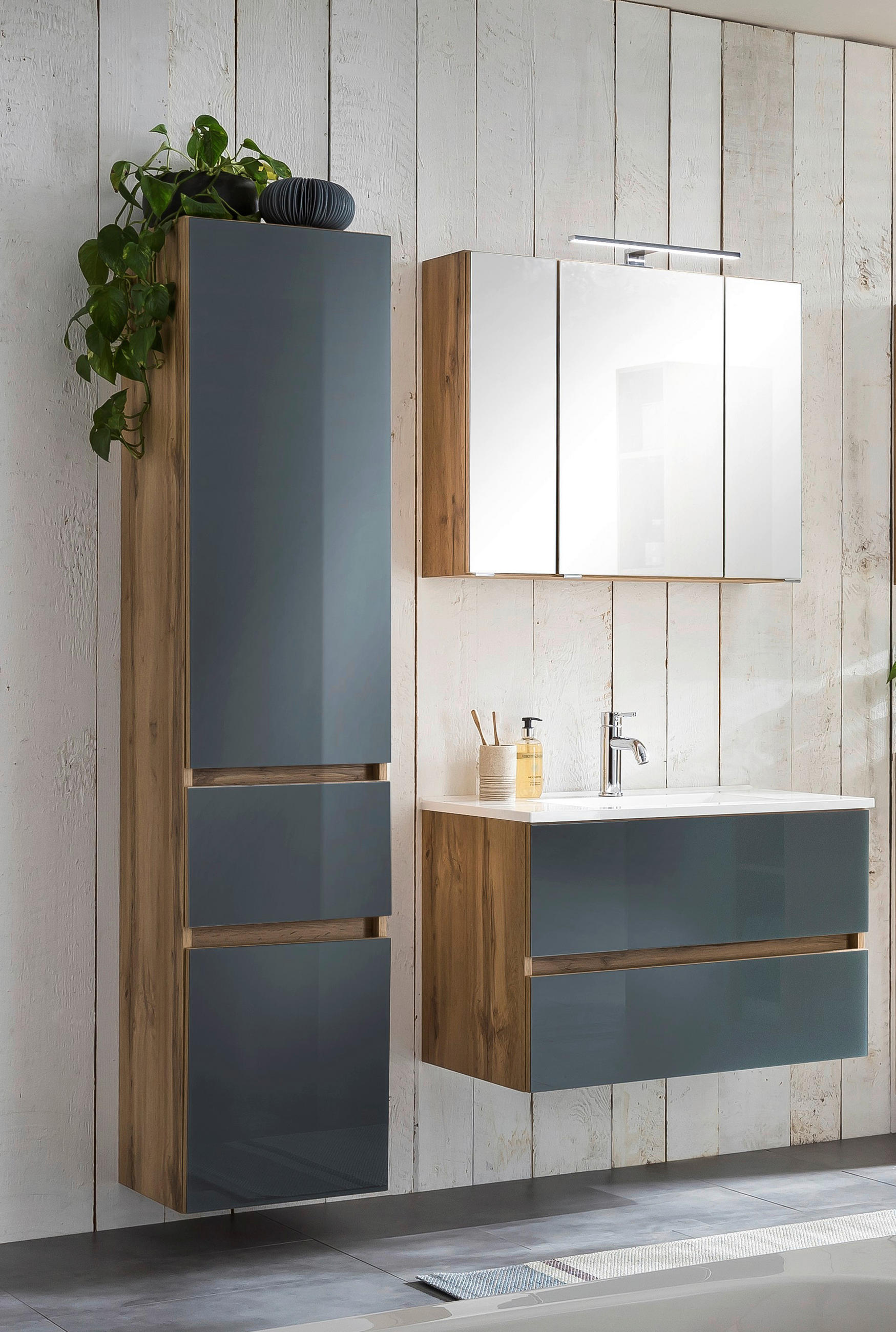 BADEZIMMER  in 120 cm  - Weiss/Eichefarben, Konventionell, Glas/Holzwerkstoff (120cm) - Held