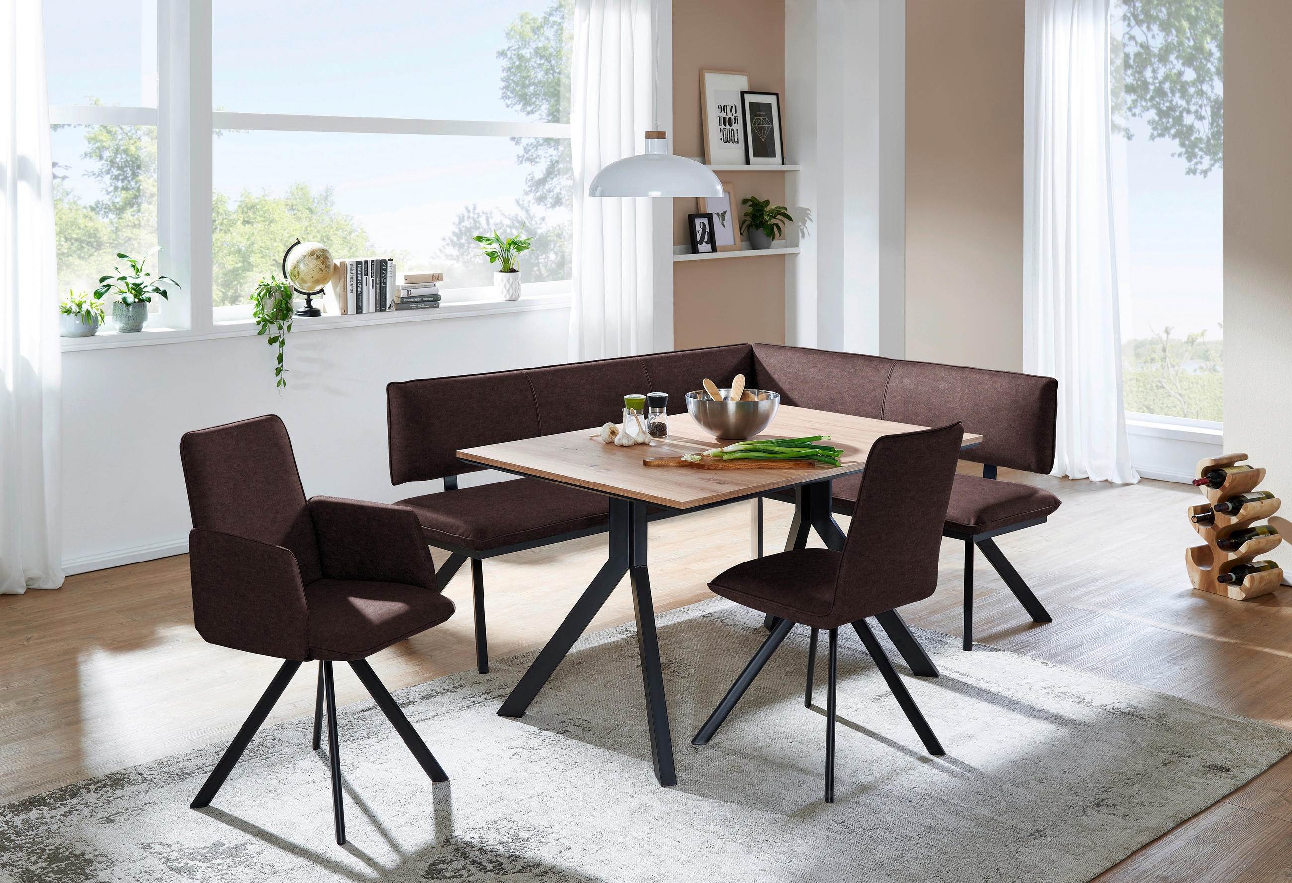 ECKBANK 190/150 cm  in Schwarz, Dunkelbraun  - Dunkelbraun/Schwarz, MODERN, Textil/Metall (190/150cm) - Cantus