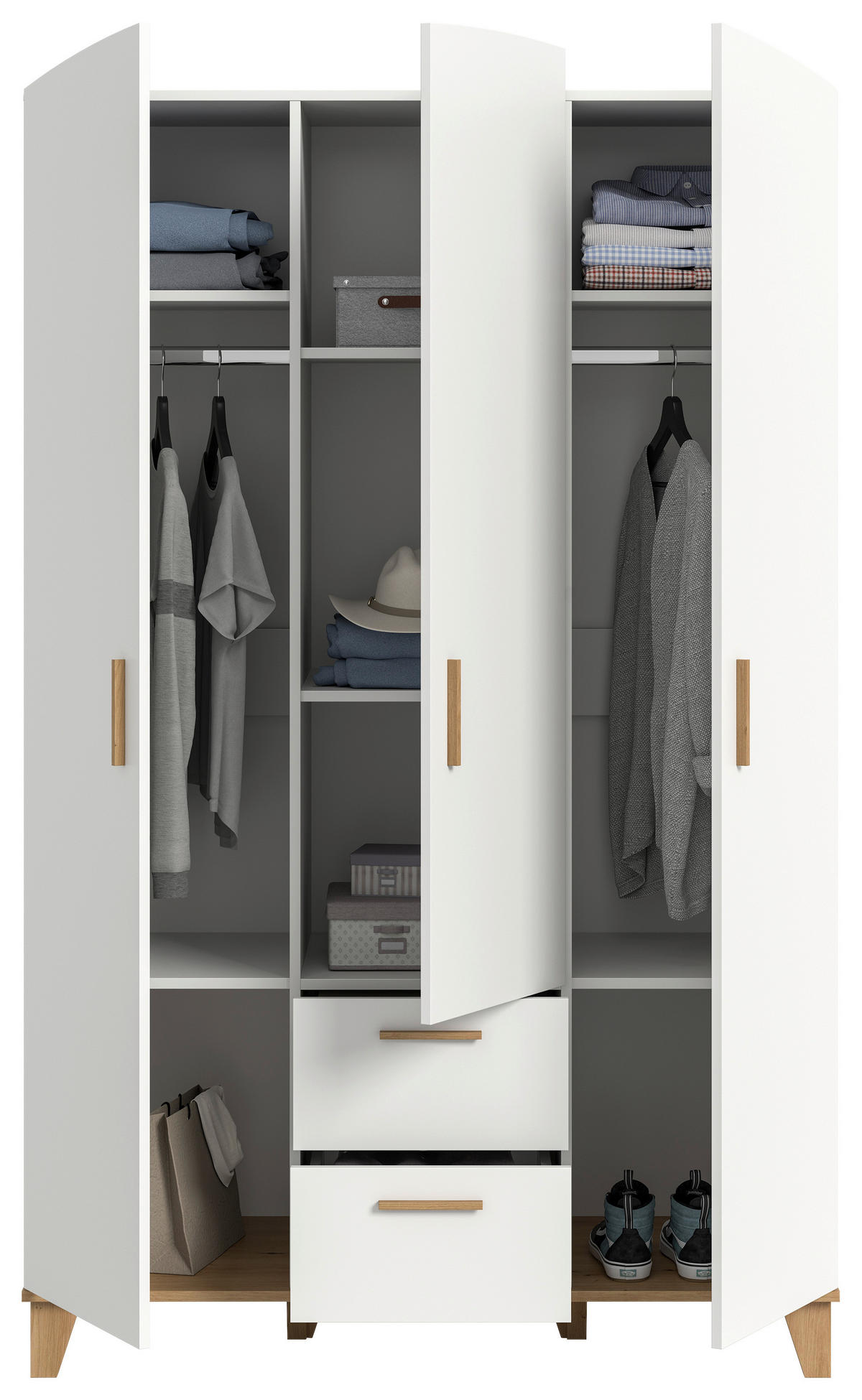 DREHTÜRENSCHRANK 122/198/51 cm,  in Weiß, Eiche Artisan, 3-türig  - Weiß/Eiche Artisan, ROMANTIK / LANDHAUS, Holzwerkstoff/Kunststoff (122/198/51cm) - Livetastic