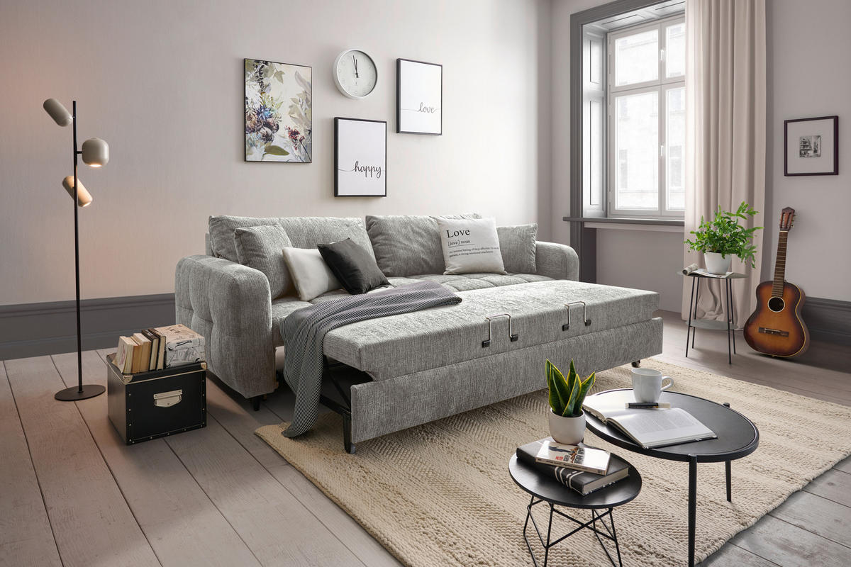 SCHLAFSOFA in Textil Dunkelgrau  - Dunkelgrau/Schwarz, Design, Holz/Textil (236/88/101cm) - Stylife