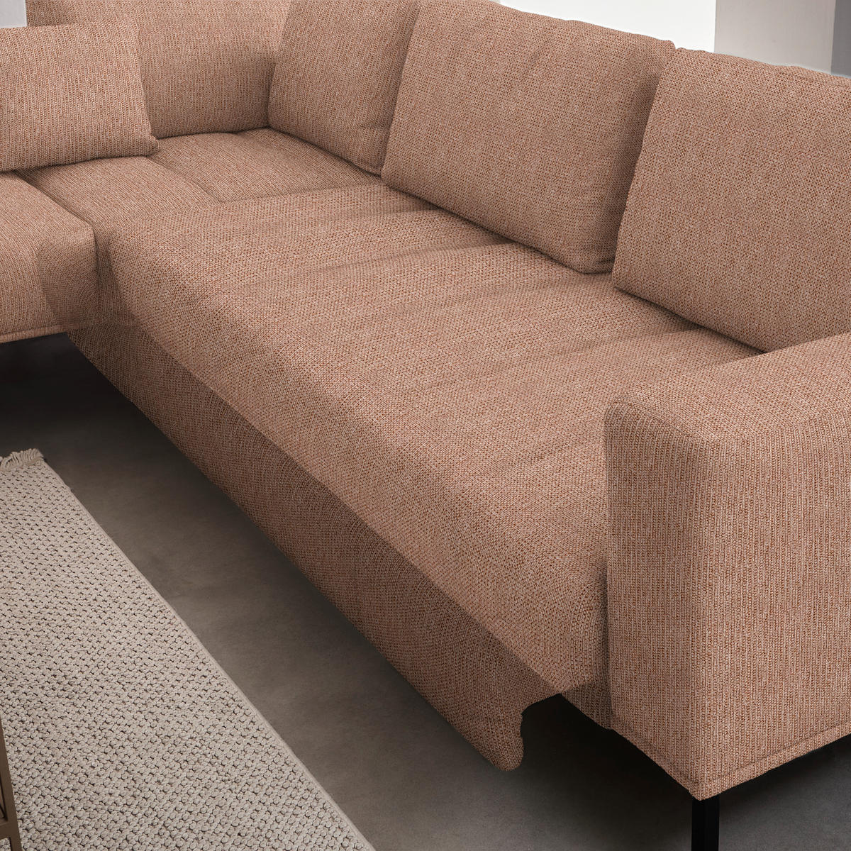 ECKSOFA Flachgewebe Aprikose  - Aprikose/Schwarz, Design, Textil/Metall (270/308cm) - Pure Home Lifestyle