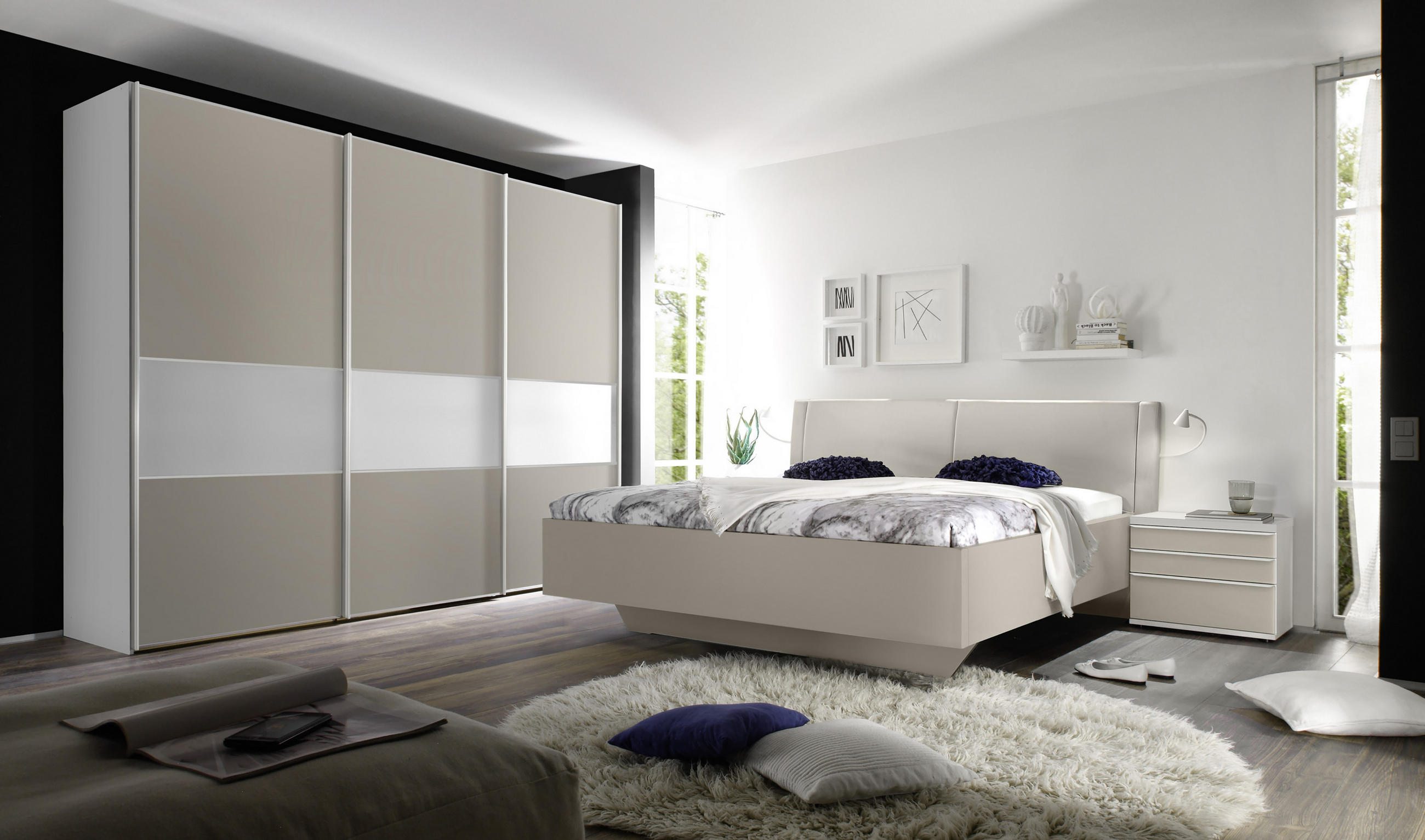 OMARA Z DRSNIMI VRATI, bela, peščene barve  - bela/barve aluminija, Basics, kovina/leseni material (280/222/68cm) - Moderano