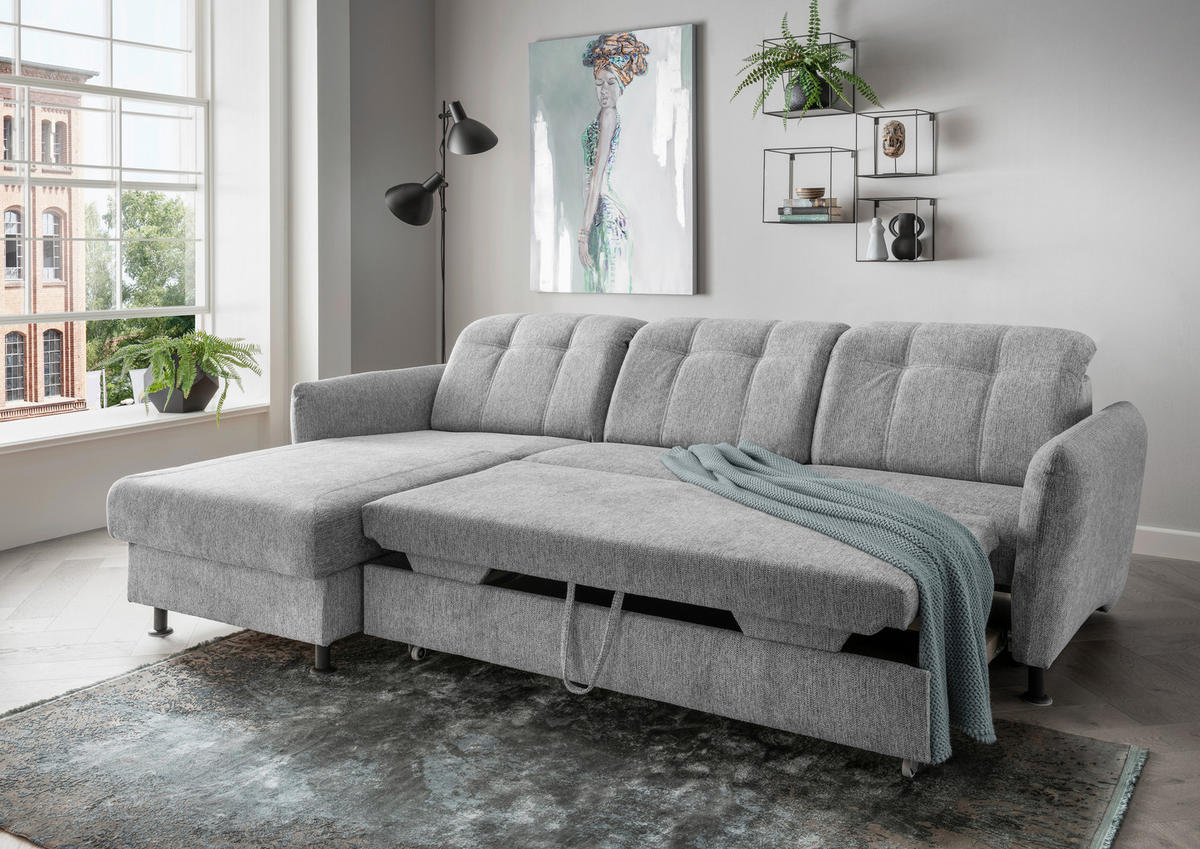 ECKSOFA in Chenille Silberfarben  - Silberfarben/Schwarz, Modern, Textil/Metall (184/267cm) - Livetastic
