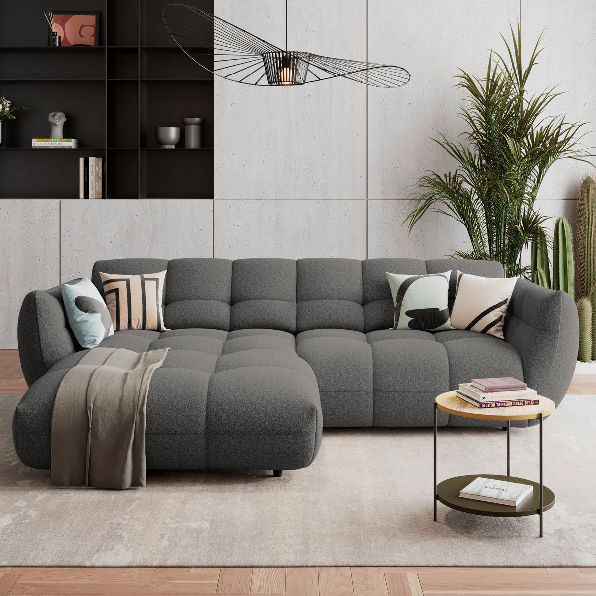 ECKSOFA Chenille Graubraun  - Dunkelgrün/Graubraun, Trend, Kunststoff/Textil (178/280cm) - MID.YOU