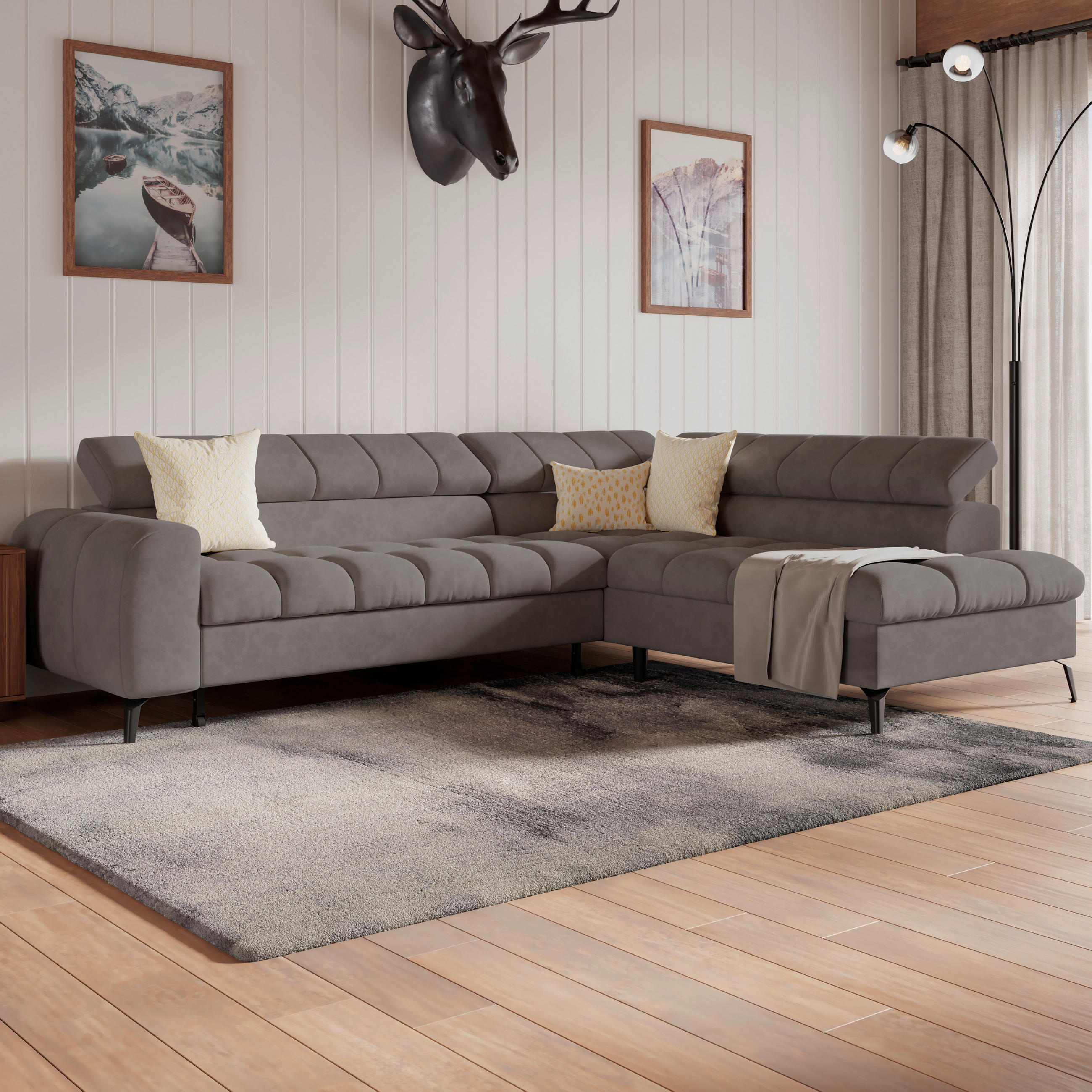ECKSOFA in Graphitfarben  - Dunkelgrau/Schwarz, Trend, Kunststoff/Textil (261/203cm) - Livetastic