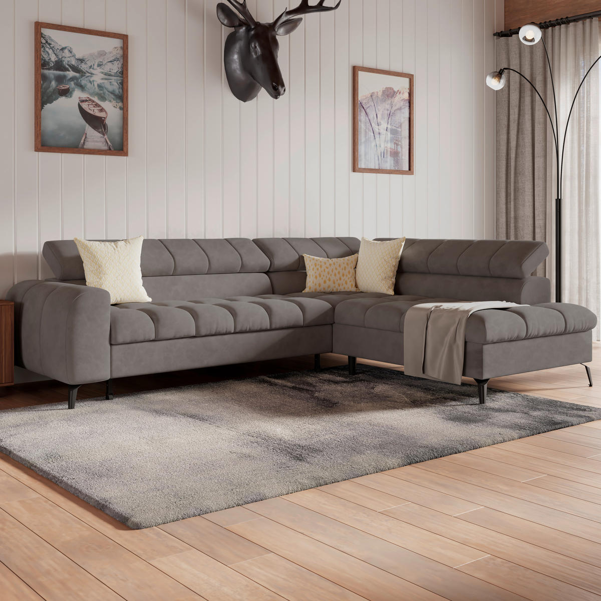 ECKSOFA in Graphitfarben  - Dunkelgrau/Schwarz, Trend, Kunststoff/Textil (261/203cm) - Livetastic