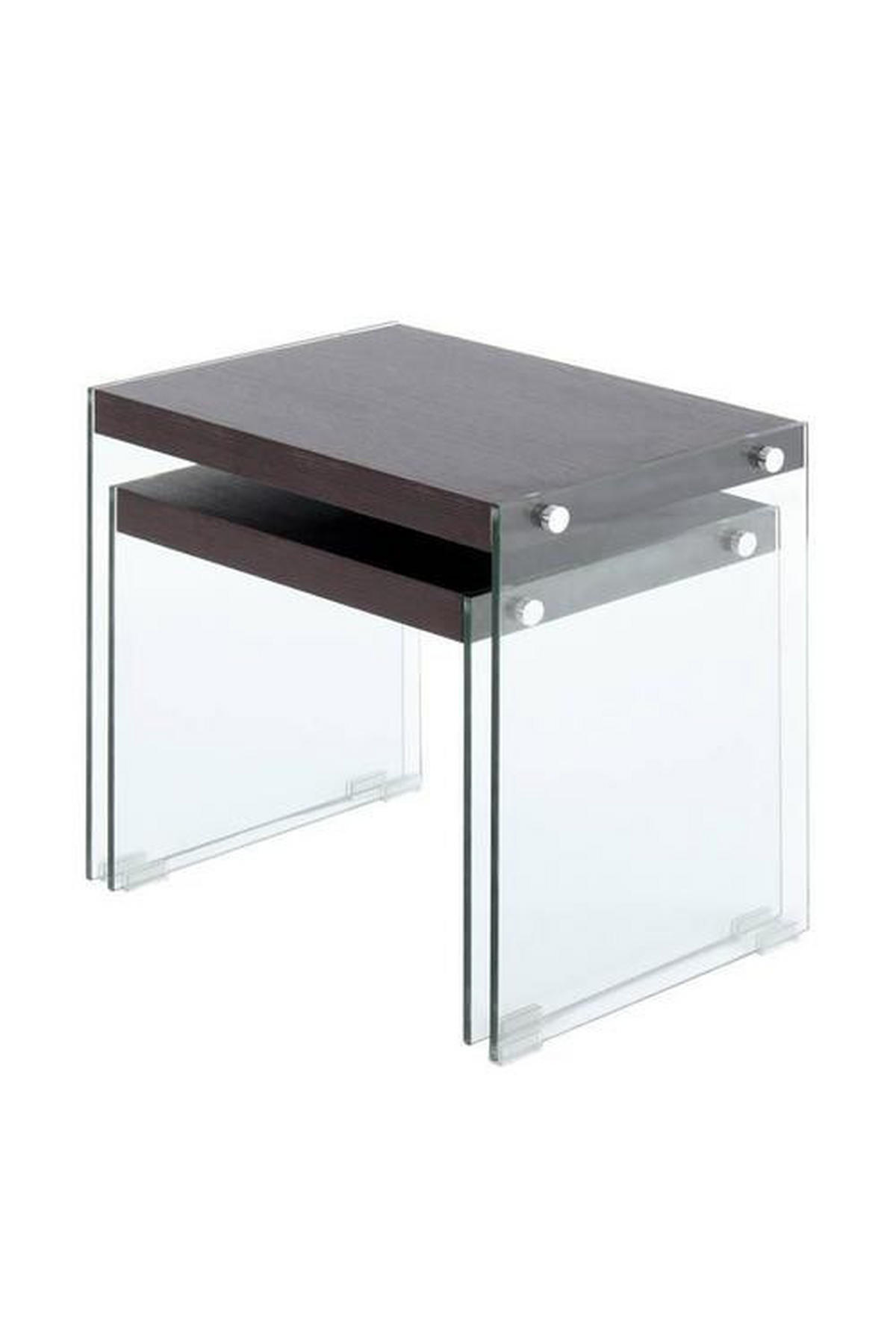 BEISTELLTISCHSET in Glas, Holzwerkstoff  - Klar/Dunkelbraun, Basics, Glas/Holzwerkstoff - Kayoom