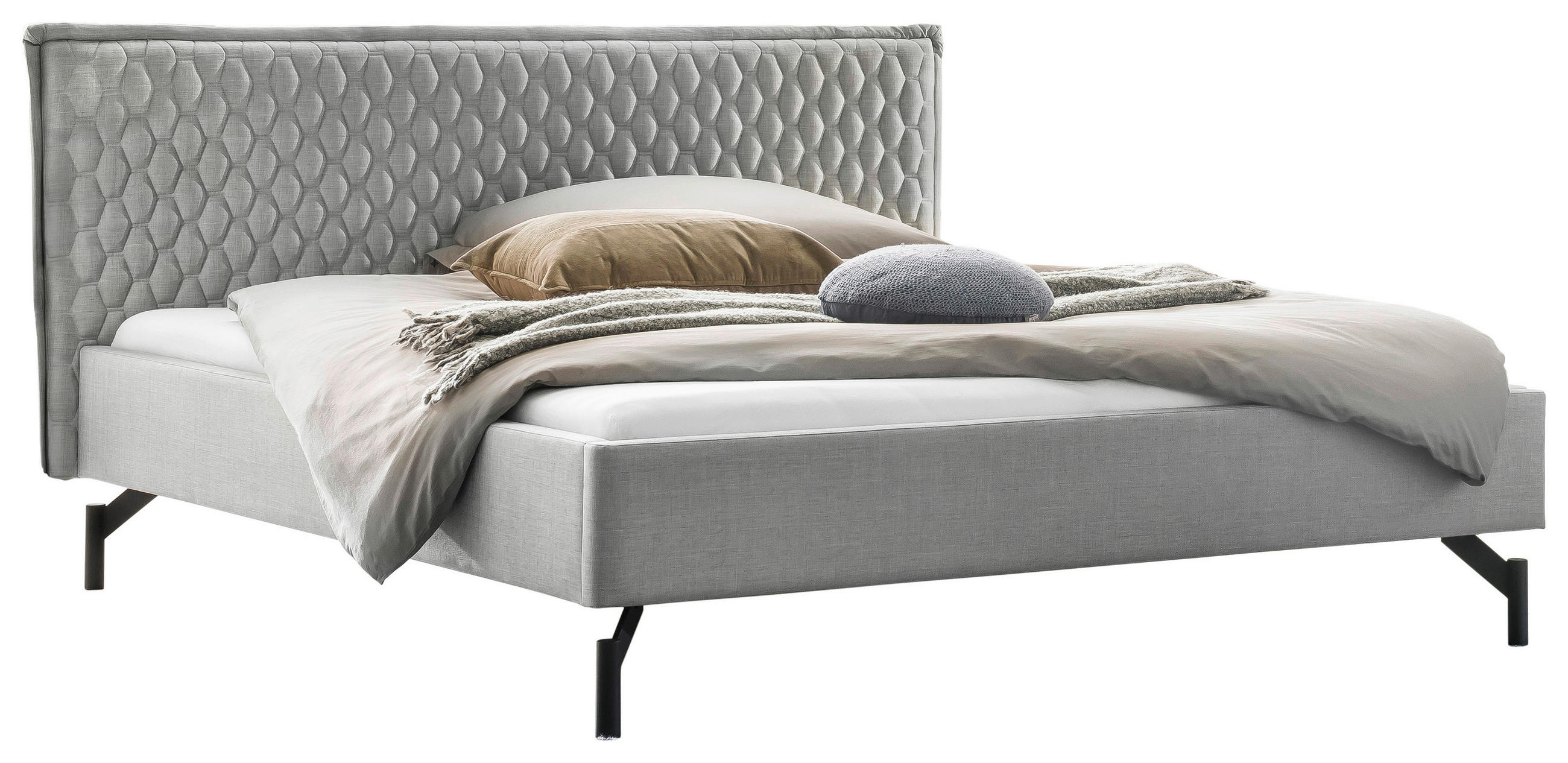 POLSTERBETT gepolstertes Kopfteil Grau 180/200 cm  - Anthrazit/Grau, MODERN, Textil/Metall (180/200cm) - Hasena
