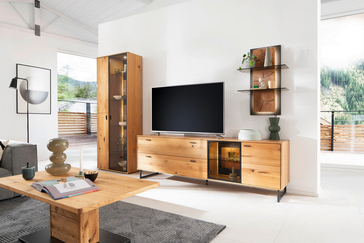 WANDREGAL 60/91/26 cm  - Wildeiche/Anthrazit, Design, Glas/Holz (60/91/26cm) - MID.YOU