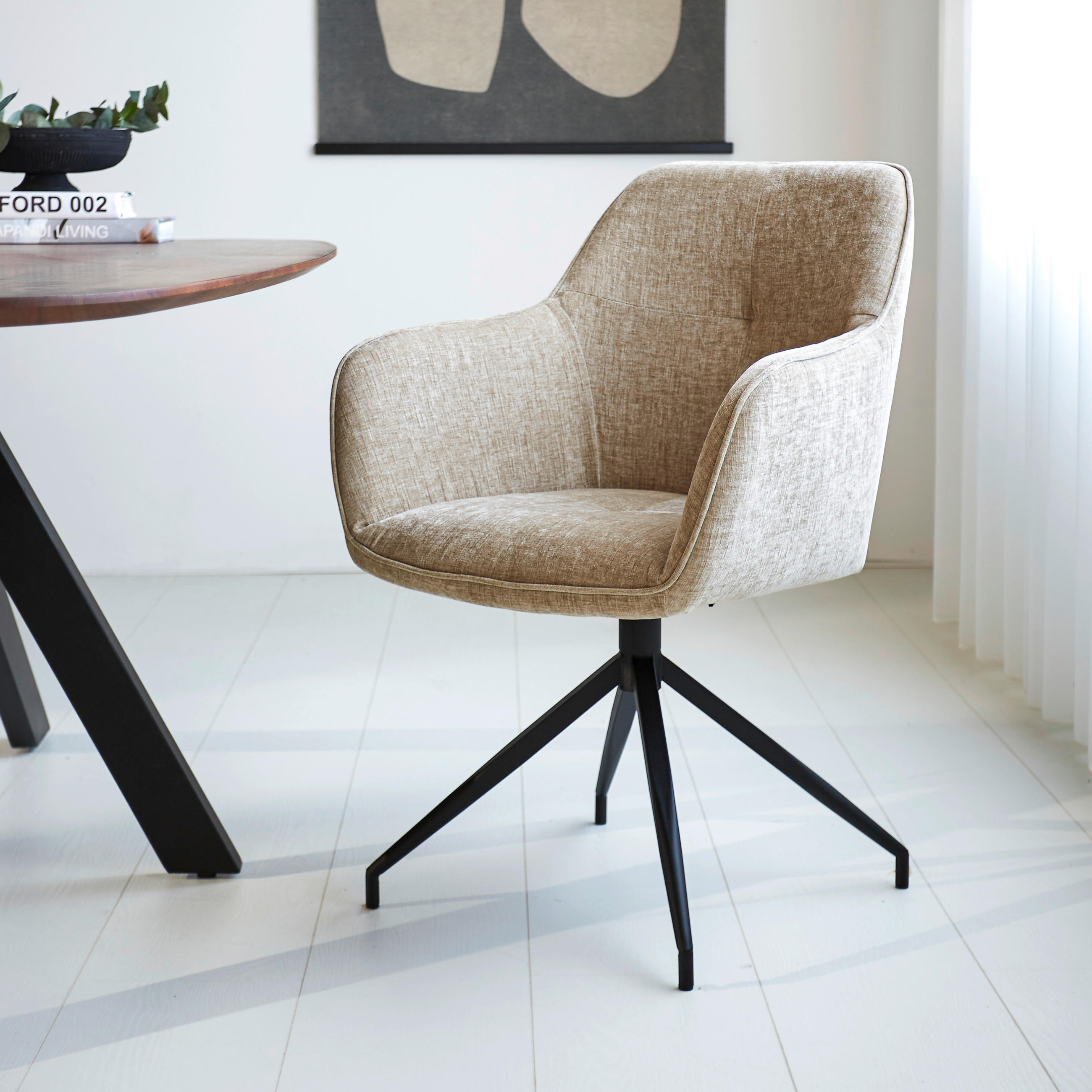 STOLIČKA S PODRÚČKAMI, ženilka, béžová - čierna/béžová, Modern, kov/textil (59/88/60cm) - MID.YOU