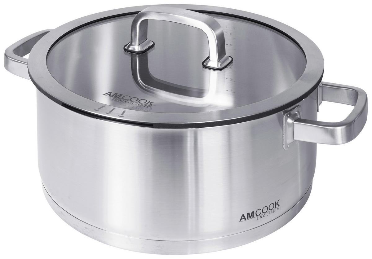 KOCHTOPF 6,0 L  - Edelstahlfarben, Basics, Glas/Metall (28/13cm) - Am Cook