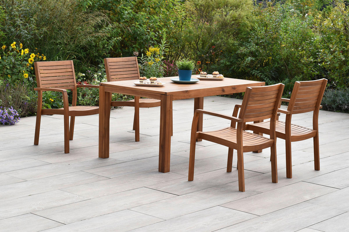 GARTENTISCHGRUPPE  - Akaziefarben, KONVENTIONELL, Holz - Gardenson