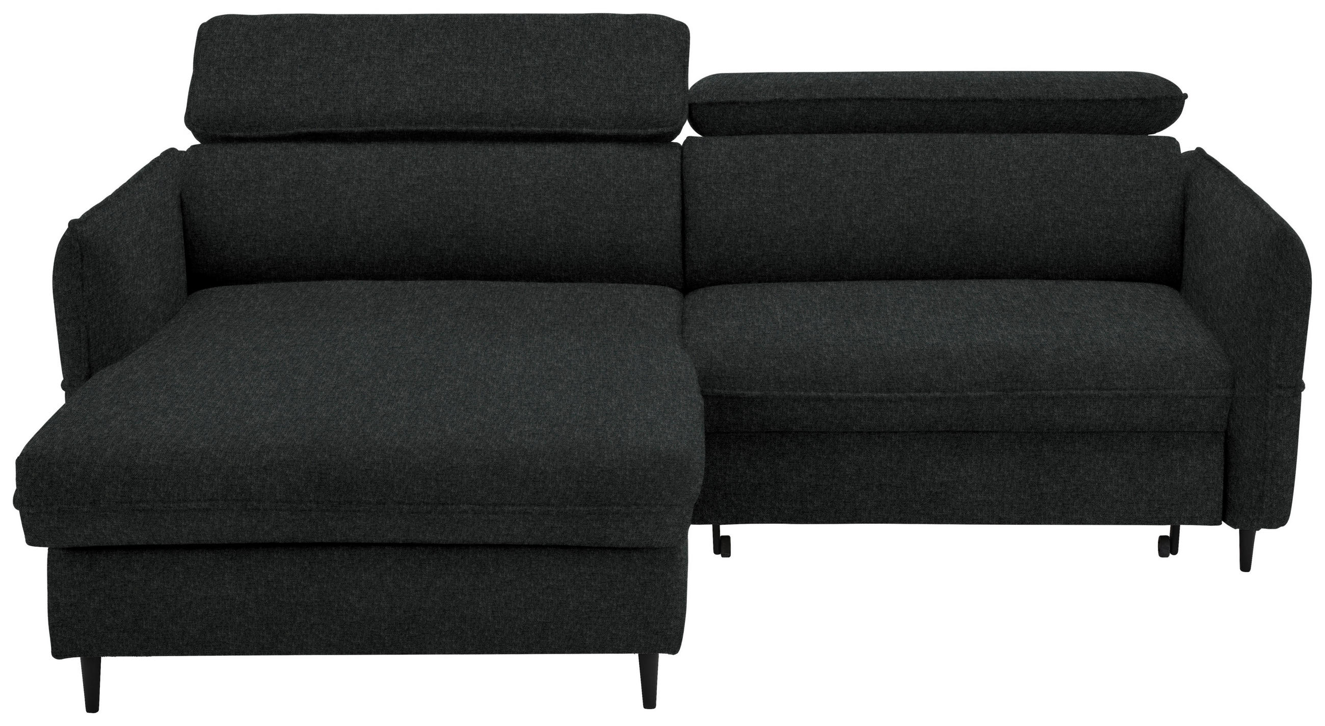 ECKSOFA inkl. Funktionen Schwarz Samt Bettkasten, Schlaffunktion, Rücken echt, Kopfteilverstellung  - Schwarz, Design, Holz/Textil (185/232cm) - Stylife