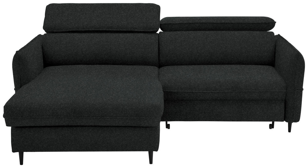ECKSOFA inkl. Funktionen Schwarz Samt, Velours Bettkasten, Schlaffunktion, Rücken echt, Kopfteilverstellung  - Schwarz, Design, Holz/Textil (185/232cm) - Stylife