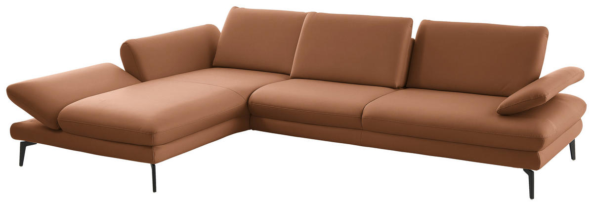 ECKSOFA in Echtleder Hellbraun  - Hellbraun/Schwarz, Design, Leder/Metall (195/308cm) - Dieter Knoll