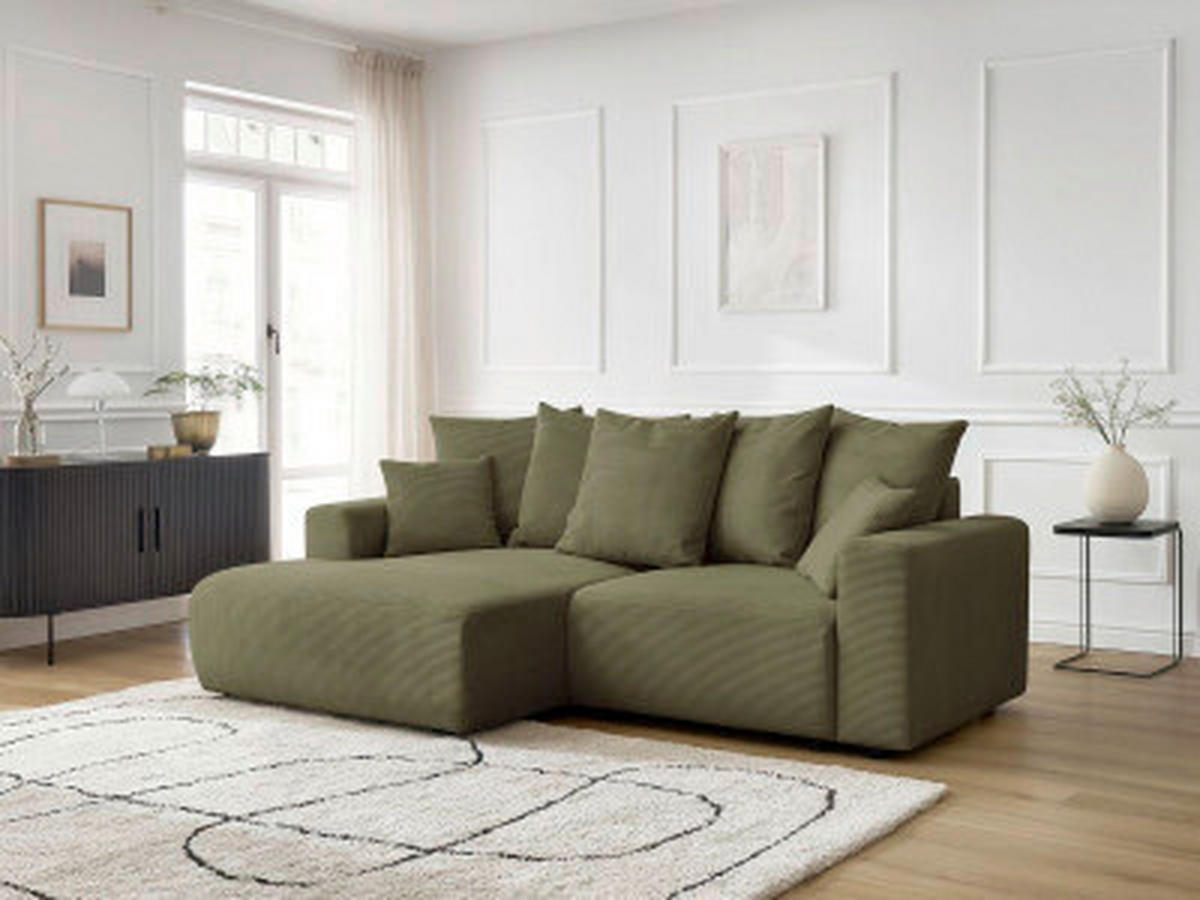 ECKSOFA Ottomane links  ATILLA Hellgrün Cord  - Schwarz/Hellgrün, MODERN, Kunststoff/Textil (149/244cm)