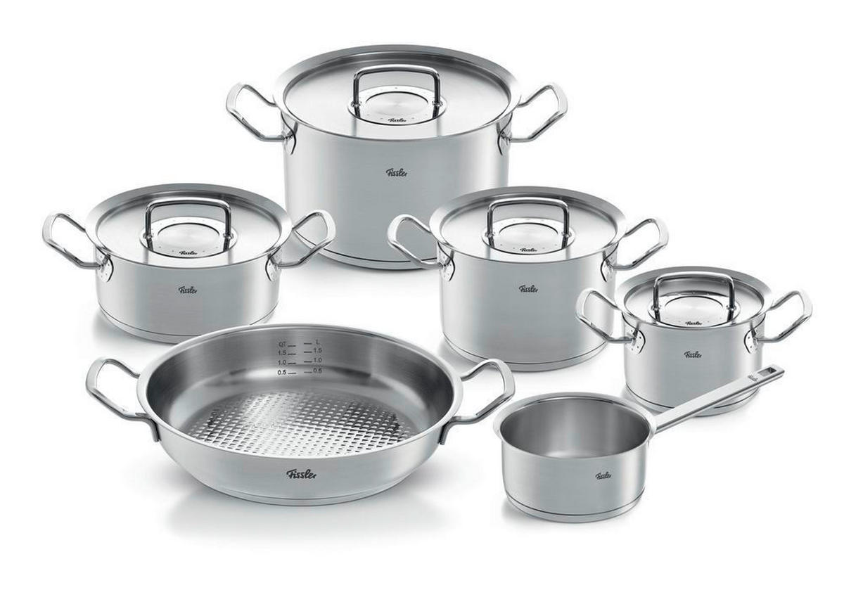 KOCHTOPFSET + GRATIS PFANNE Profi Collection 6-teilig  - Silberfarben, Design, Metall - Fissler
