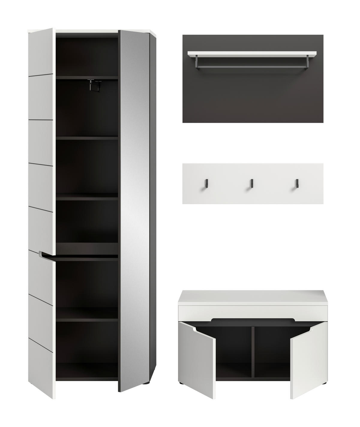 ELŐSZOBAFAL - fehér/szürke, Design, faalapú anyag (160/190/37cm) - Livetastic