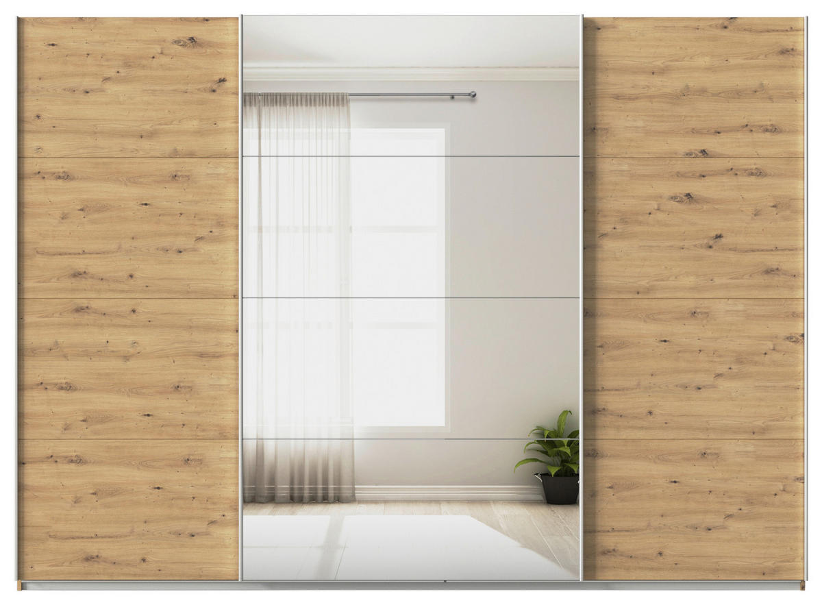 SCHWEBETÜRENSCHRANK  in Eiche Artisan  - Alufarben/Eiche Artisan, KONVENTIONELL, Glas/Holzwerkstoff (315/229/62cm) - Xora