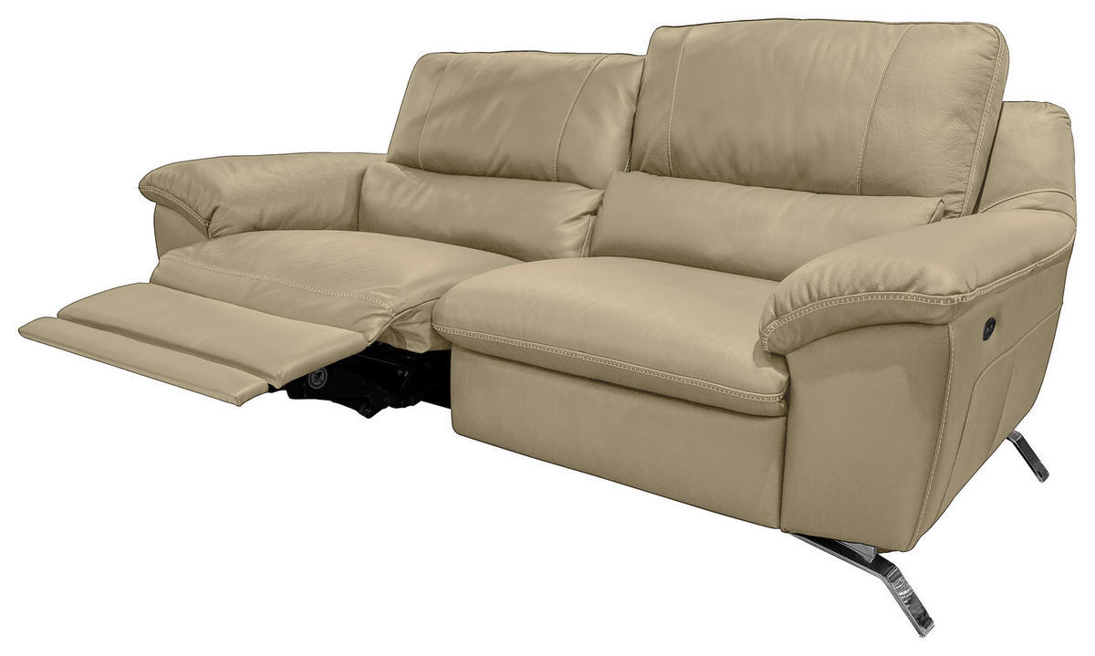 2,5-SITZER mit Relaxfunktion in Kombination Echtleder/Lederlook Greige  - Greige/Silberfarben, Design, Leder/Metall (216/97/95-151cm) - Livetastic