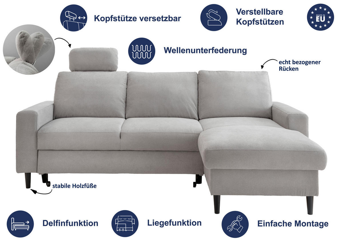 ECKSCHLAFSOFA in Chenille Dunkelgrau  - Dunkelgrau/Schwarz, Modern, Holz/Textil (234/147cm) - Livetastic