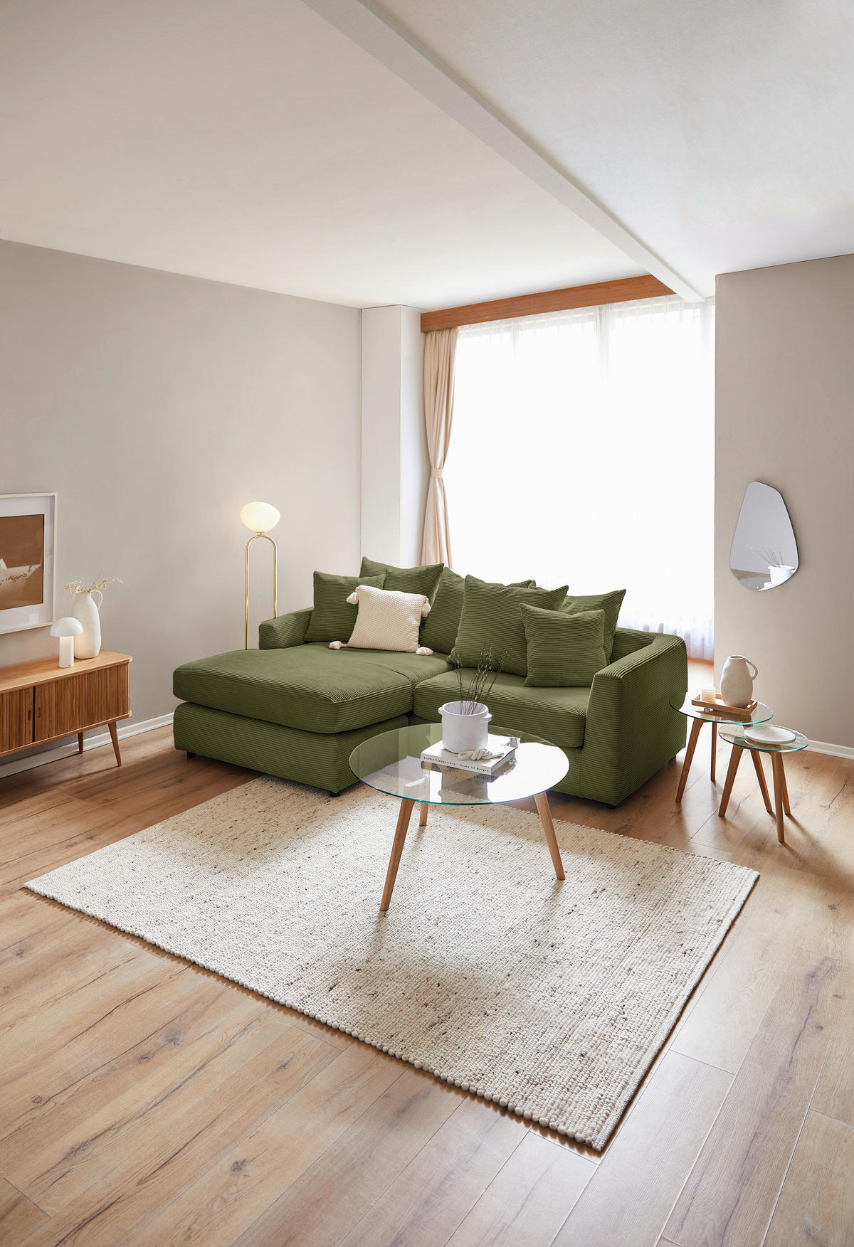 ECKSOFA Olivgrün Cord Zierkissen, Rückenkissen, Rücken echt  - Schwarz/Olivgrün, Design, Kunststoff/Textil (235/175cm) - home24