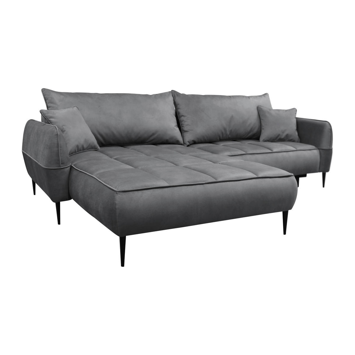 ECKSOFA Grau Velours  - Schwarz/Grau, Design, Textil/Metall (189/260cm) - MID.YOU