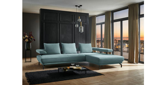 ECKSOFA in Chenille Türkis  305/224 cm  - Türkis/Schwarz, Design, Textil/Metall (305/224cm) - Dieter Knoll