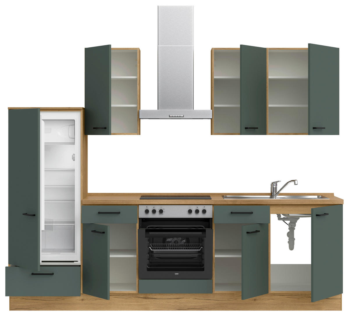 KÜCHENBLOCK Easytouch 270 cm  in Eichefarben, Dunkelgrün  - Dunkelgrün/Eichefarben, MODERN, Holzwerkstoff/Metall (270cm) - Nobilia