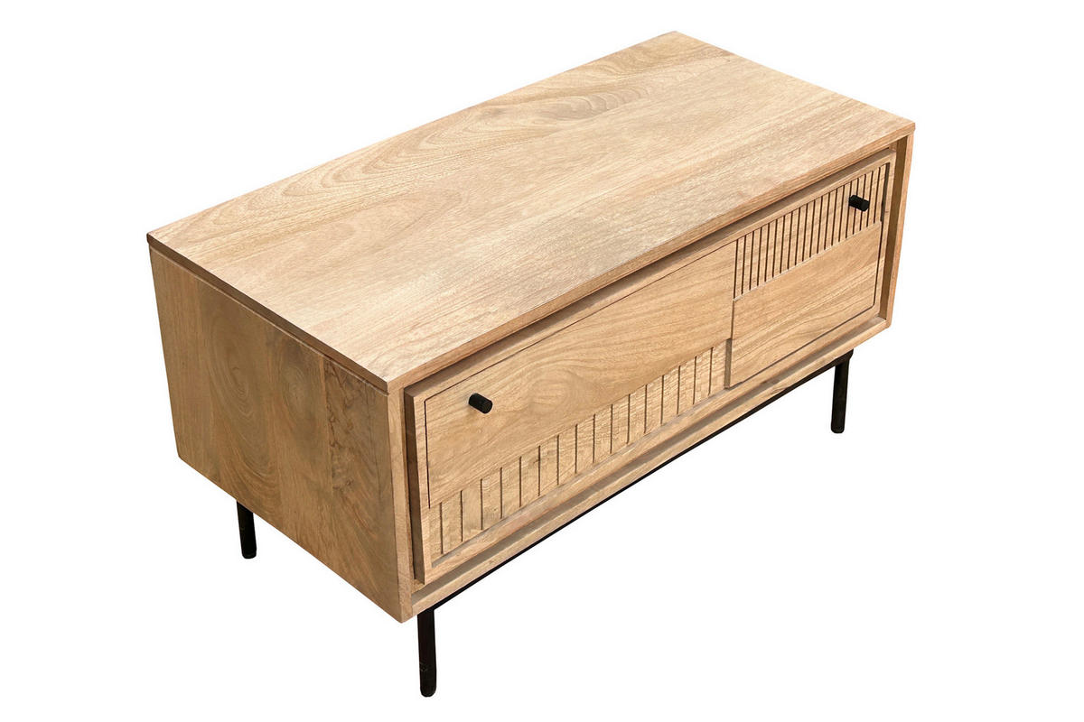 SCHUHSCHRANK Mangoholz massiv Naturfarben, Schwarz  - Schwarz/Naturfarben, Design, Holz/Metall (85/45/40cm) - MID.YOU
