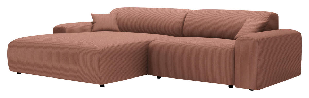 ECKSOFA in Velours, Feincord Aprikose  178/292 cm  - Aprikose/Schwarz, Design, Kunststoff/Textil (178/292cm) - home24