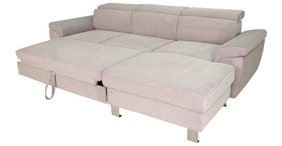 ECKSOFA inkl. Funktionen in Cord Hellgrau  - Silberfarben/Hellgrau, Design, Textil/Metall (250/167cm) - Xora