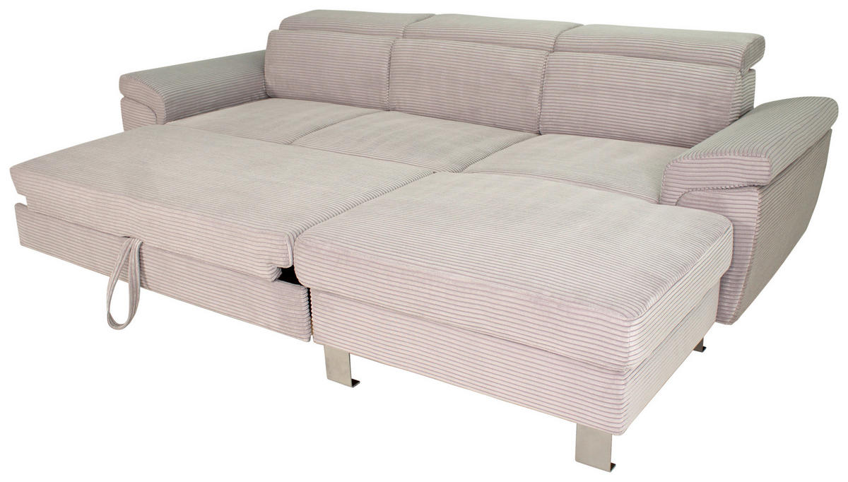 ECKSOFA in Cord Hellgrau  - Silberfarben/Hellgrau, Design, Textil/Metall (250/167cm) - Xora