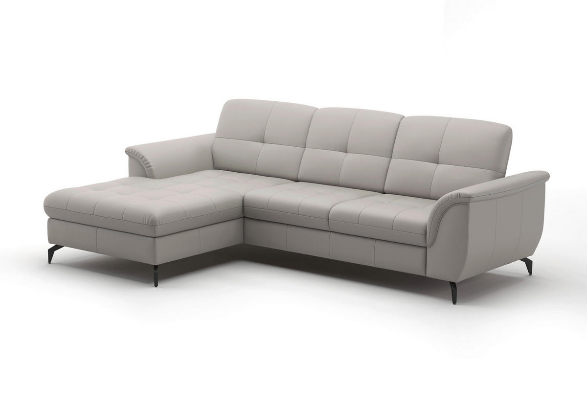 ECKSOFA in Echtleder Hellgrau  - Hellgrau/Schwarz, Modern, Leder/Metall (164/262cm) - Sit & More