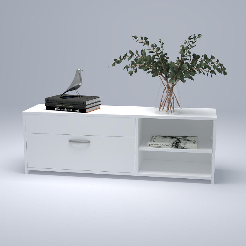 TV ELEMENT bijela   - bijela/boje aluminija, Design, drvni materijal/metal (120/32/42cm)