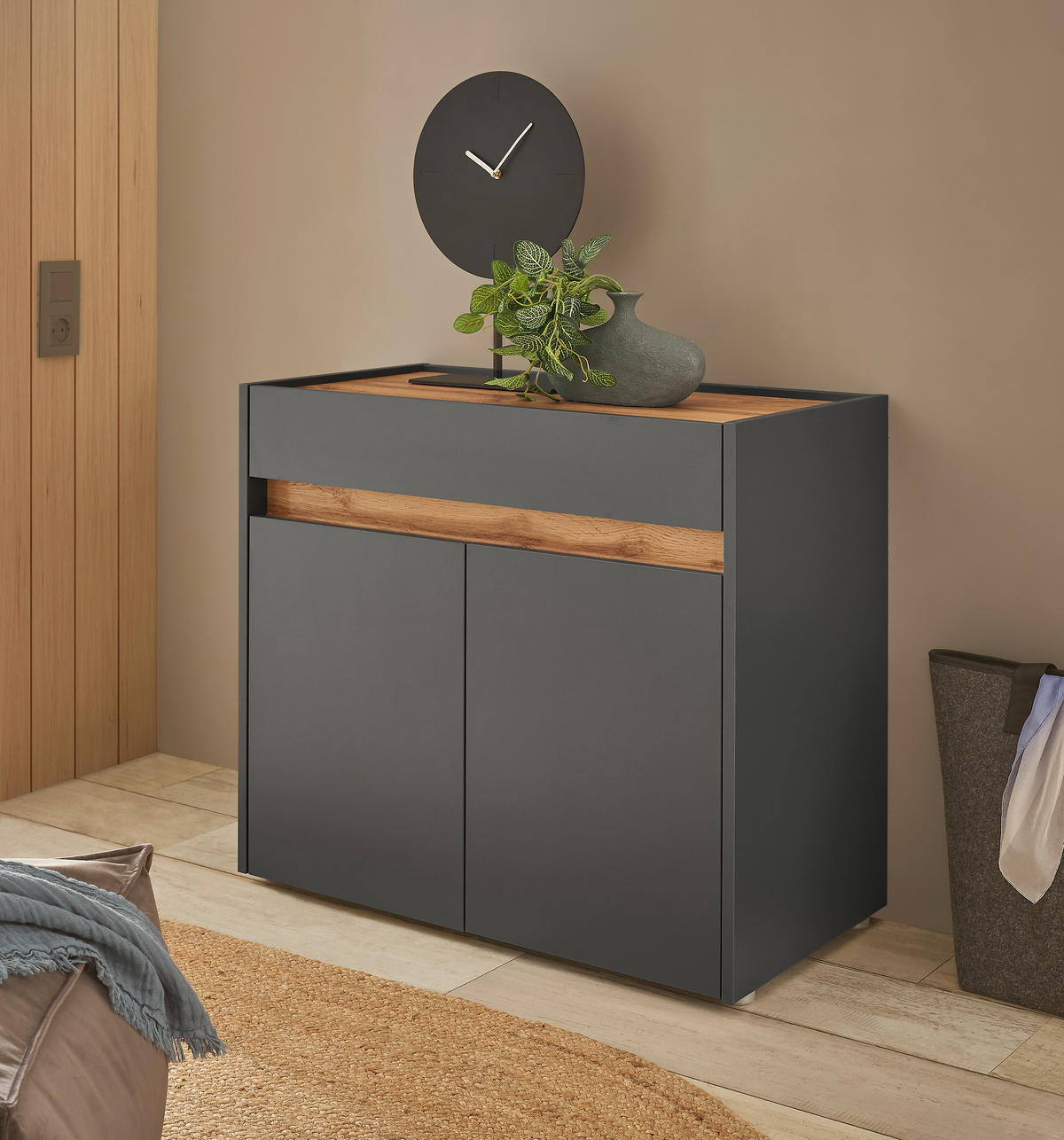 SCHUHSCHRANK Anthrazit, Eiche Wotan  - Anthrazit/Eiche Wotan, Design, Holzwerkstoff/Kunststoff (80/70/40cm) - Modante